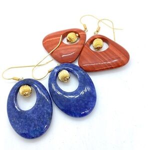 Earrings Pierced Dangle Goldtone Blue & Orange